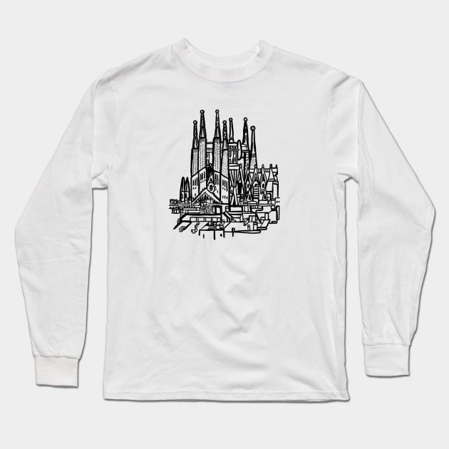 Barcelona Spain sagrada familia Long Sleeve T-Shirt by Tropical Blood